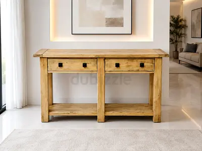 Pottery barn Solid Wood Console Table with Two Drawers and Lower Shelf