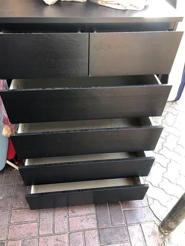 IKEA black 6-drawer chest (solid, used) - good condition