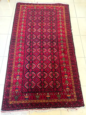 Hand-knotted, handmade wool Persian/Baluch-style tribal rug, 65+ years old, 100* 180