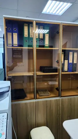 Wooden Office Storage Cabinet With Glass Doors