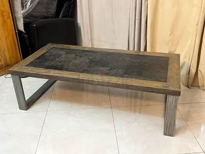 Wood and Slate Low Coffee Table - Rustic Industrial Style