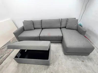 Expensive quality crate and barrel four seater lshape sofa with ottoman storage