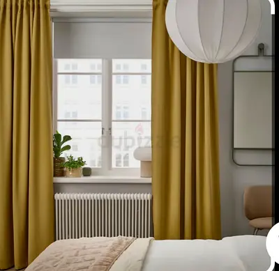Ikea Yellow Curtain, 1 pair, with Rod