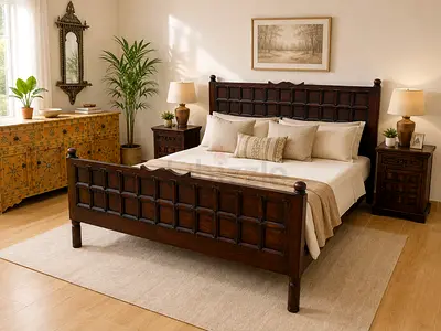 Marina Home Solid Wood King Size Bed Set