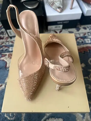 Beige crystal-embellished slingback mules - size unknown, lightly used