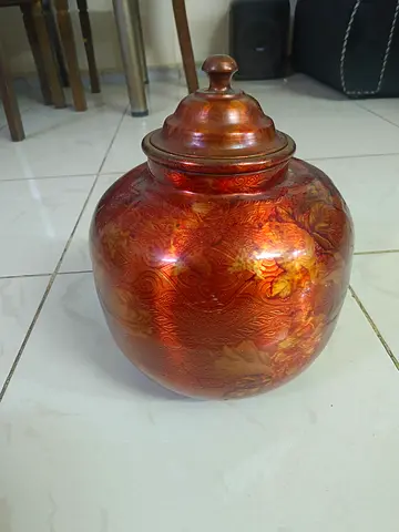 Vintage Decorative Lidded Ginger Jar - Red Orange Metal Finish pure copper water pot