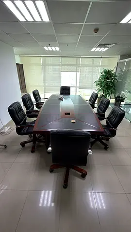 Large Wooden Conference Table with 8 Executive Chairs - Good Condition