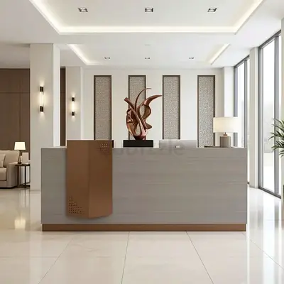 Reception Table – Modern White Oak HDF Front Desk with Cable Management & Custom Sizes
