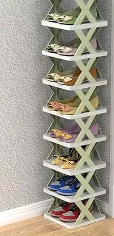 Compact 4-tier Shoe Rack with Green X-frame — Lightweight Plastic
