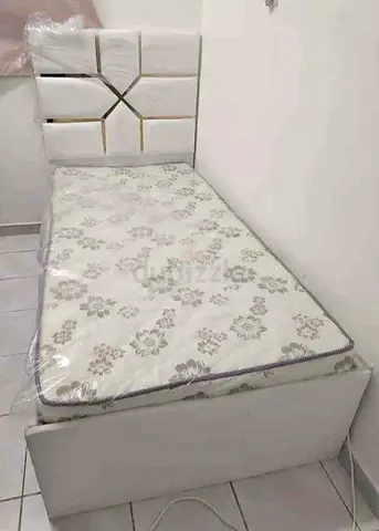 Single bed with mattress and padded headboard - white, like new
