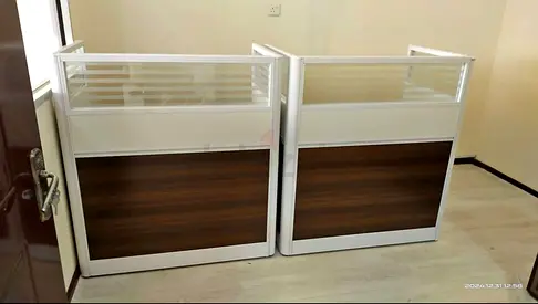 Office Workstation Reception Counters - White Frame with Wood Panels