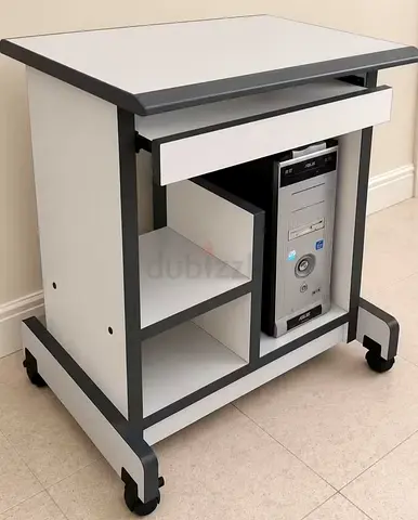 Mobile Computer Desk/CPU Cart on Wheels with Drawer and Shelves