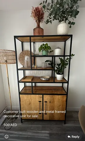 Wood and Metal Shelving Unit with Cabinet - Decorative Storage (Custom Built)