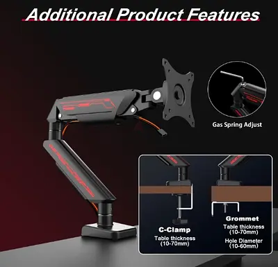 Fydeamer Monitor Arm, Gas Spring Monitor Stand for 17-35 Inch Screens