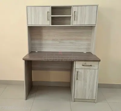 Wooden Study Desk with Overhead Storage and Side Cabinet - Light Oak