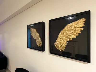 Pair of Framed Gold Feather Wing Wall Art - Shadow Box