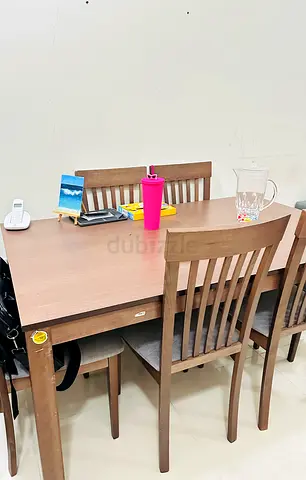 Wooden 6-Seater Dining Table with Chairs - Good Condition