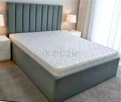 Grey Fabric Bed Frame with Padded Headboard
