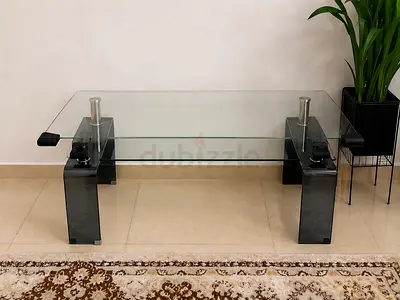 Glass Coffee Table with Black Legs - Modern Low Profile