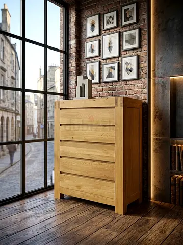 Solid Wood 5-Drawer Chest / Tall Dresser - Natural Oak Finish