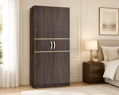 Modern 2-Door Walnut Wardrobe – Wooden Bedroom Wardrobe with Storage