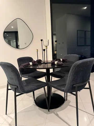 Round Black Marble Dining Table with 4 chairs