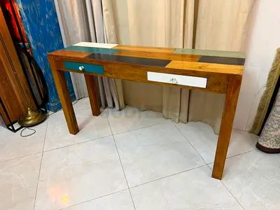 Wood Console Table with Color Block Drawers - Slim Hallway Table