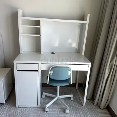White study desk with hutch and swivel chair - good condition