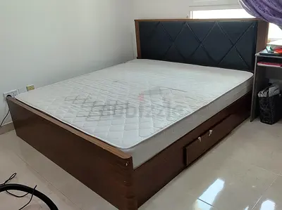 King wooden bed frame with both side storage drawers and medicated mattress for back pain relief