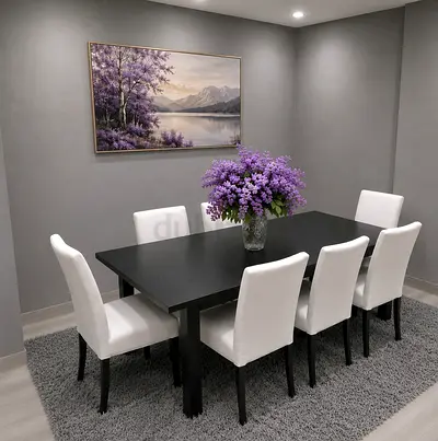 IKEA Extendable dining table with 8 chairs.
