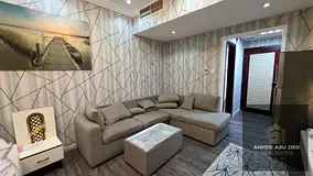 Spacious furnished studio apartment with a fully equipped kitchen, high-end bathroom, and open-view 