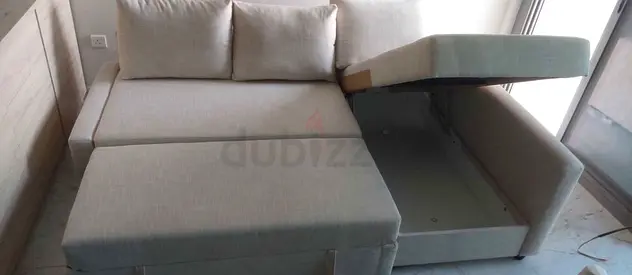 Beige 3 Seater Sofa Bed with Storage