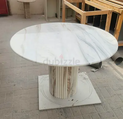 Round Marble Dining/Accent Table with Fluted Pedestal Base