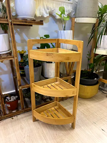 Small wooden ladder shelf / plant stand - light bamboo finish (60 x 23cm)