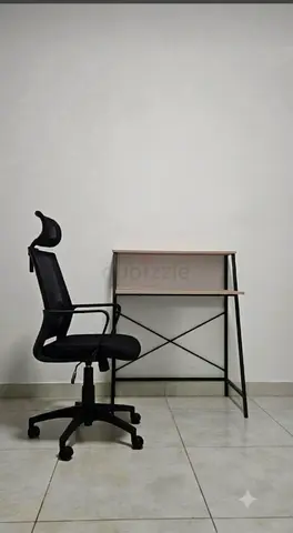 Compact study desk with ergonomic office chair - good condition