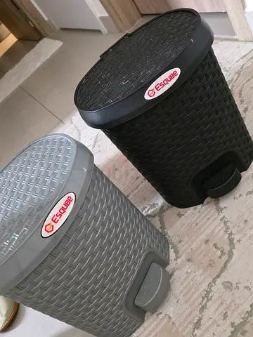 Pair of small pedal trash bins (grey and black) - good condition