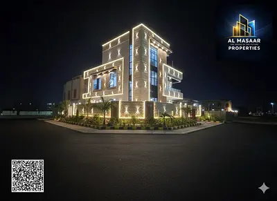 Modern corner villa with 5 bedrooms, pool, and roof terrace in Al-Haliyo 2 area. Includes water and