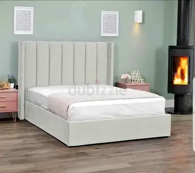 New Light grey upholstered King size bed with padded headboard