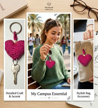 Handmade Crocheted Heart Keychain / Bag Charm - Pink