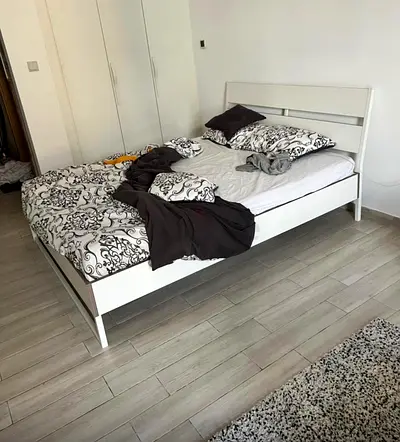 White Wooden Double Bed Frame - Modern Minimalist Design