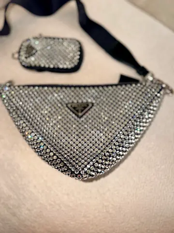 Crystal-embellished Prada triangle belt bag with card pouch