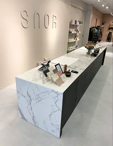 Custom Reception Counter with Porcelain Top and Modern Finish