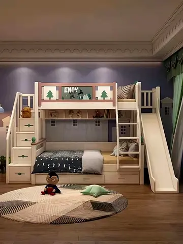 Brand New Kids Bunk Bed with Slide and Storage Stairs