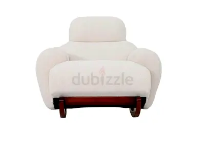 Large Comfortable Bouclé Armchair with Wooden Base