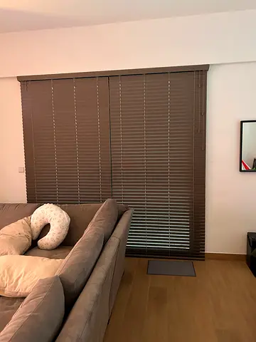 Ash and light brown horizontal window blinds - good condition