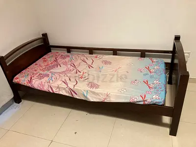 Double wooden bed frame with mattress - dark brown it's bunk bed ,so 2 bed and 1 mattress
