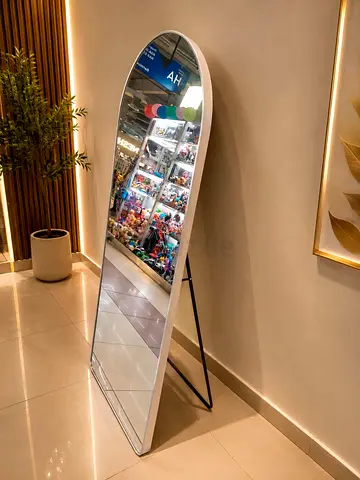 Full-Length Freestanding Arch Floor Mirror with Silver Frame