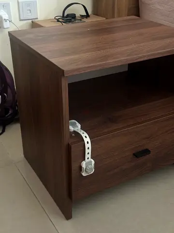 TWO Wooden bedside nightstand with child safety lock -very good condition