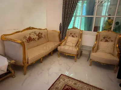 Classical Gold-Framed Sofa Set with Floral Embroidery