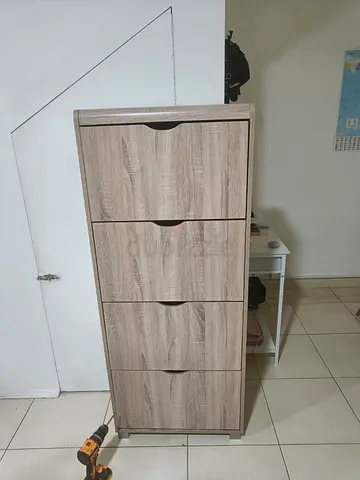 Slim 4-Drawer Shoe Cabinet in Light Oak Finish